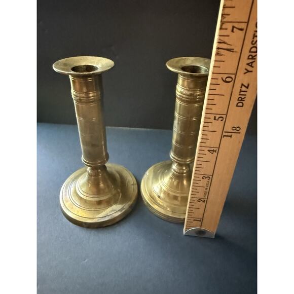 Vintage Brass Candlesticks Taper Holders 6” Mid Century Made In India Pair Set - Picture 2 of 8